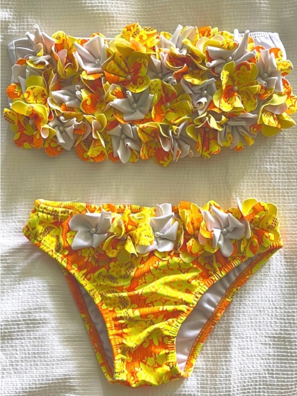 Arena Blanca Girls Floral Bikini Size 12 Strapless Ruffle Bandeau Swimsuit